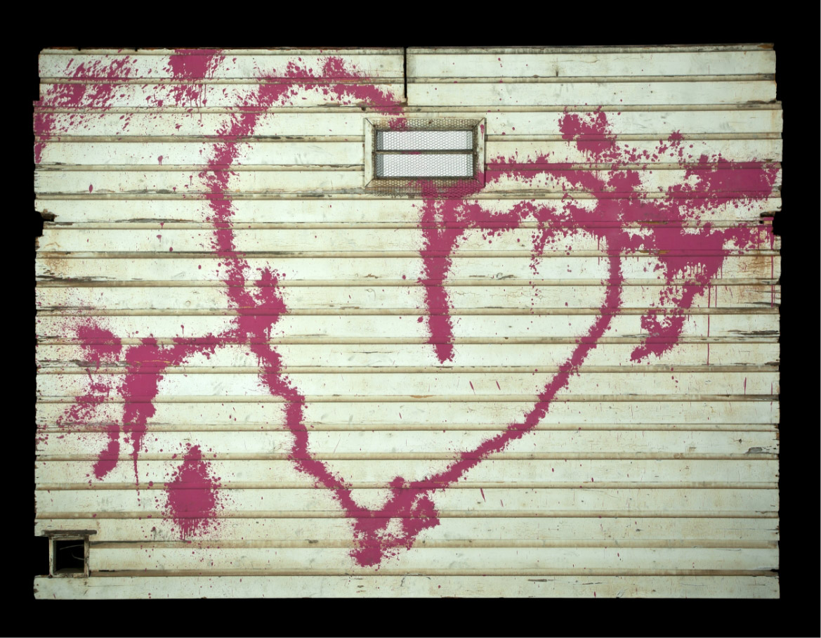 Image of Banksy's 'Heart' section of the 'Highwayman' at Great Western Studios, London